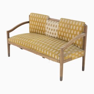 Vintage Fabric and Brass Wooden Sofa, 1950s