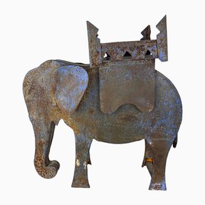 Antiker handgefertigter dekorativer Elefant aus Stahl, 1920er