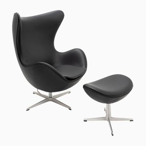 Egg Chair and Ottoman by Arne Jacobsen for Fritz Hansen, 2000s, Set of 2