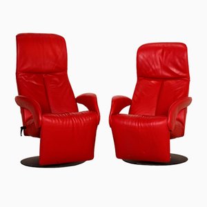 Red Leather Jori Symphony Armchairs with Relax Function, Set of 2