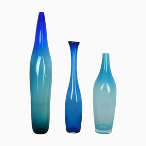 Vases Bleus Soufflés à la Main par Floris Meydam et Siem Van De Marel, 1960s, Set de 3