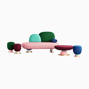 Toadstool Collection Ensemble Sofa with Table and Puffs by Masquespacio, Set of 5