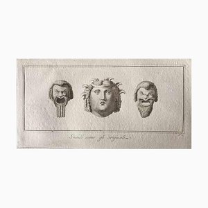 Aguafuerte original, varios antiguos maestros, cabezas humanas de la antigua Roma, década de 1750