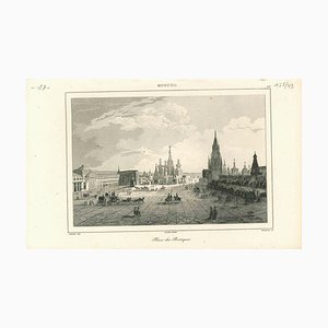 Unbekannt, Antike Ansicht des Place des Boutiques in Moskau, Original Lithographie, 1850er
