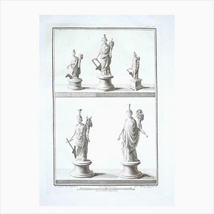 Estatuas romanas antiguas, aguafuerte original, década de 1700