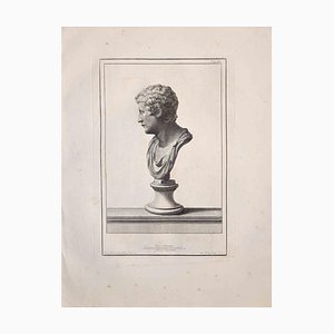 Inconnu, Statue Romaine Antique, Gravure Originale, 18ème Siècle