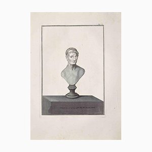 Buste Romain Antique, Gravure Originale, 18ème Siècle