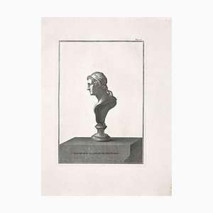 Buste Romain Antique, Gravure Originale, 18ème Siècle