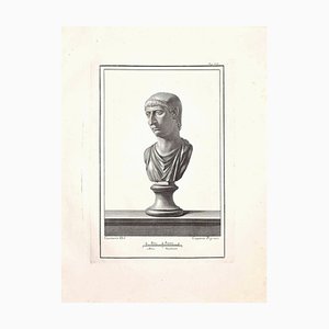 Busto romano antiguo, Grabado original, siglo XVIII