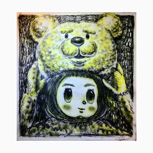 Shin Seung-Hun, Healing Greenland, Teddy Bear, 2021, Ink, Acrylic & Charcoal on korean paper