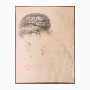 Small Portrait of Girl, Early 20th Century, Pencil Drawing, Framed