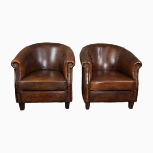 Sheep Leather Club Armchairs, Set of 2