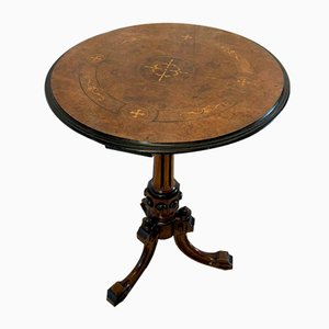Antique Victorian Burr Walnut Inlaid Lamp Table, 1860s