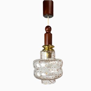 Lámpara colgante Mid-Century de teca y vidrio, años 60