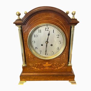 Antique Victorian Marquetry Inlaid Mantle Clock, 1890s