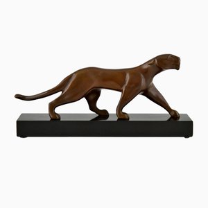 Art Deco Bronze Skulptur eines Panthers von Michel Decoux, Frankreich, 1930er