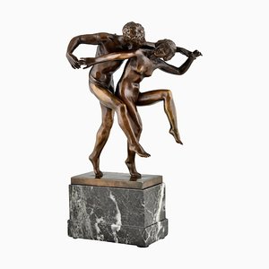 Art Nouveau Bronze Sculpture of Dancing Nude Couple by Charles Samuel, 1900s