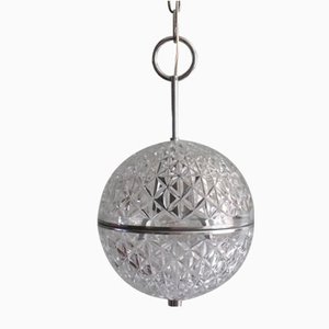 Lámpara colgante esférica de vidrio tallado, años 60