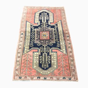 Tapis Vintage en Corail Délavé et Bleu Marine