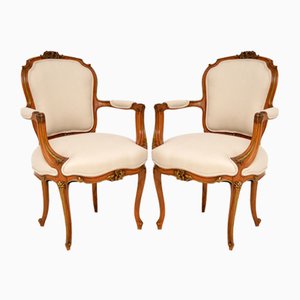 Vintage French Walnut Salon Chairs, 1930s, Set of 2