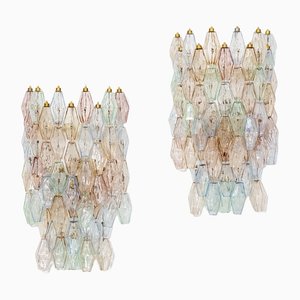 Poliedri Series Wall Lamps in Metal & Colorful Murano Glass from Venini, 1960s, Set of 2
