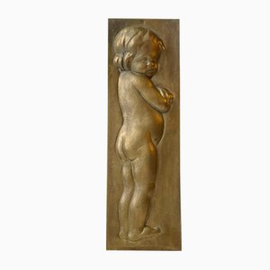 Bronze Relief Wandplakette von Infant Girl, 1930er