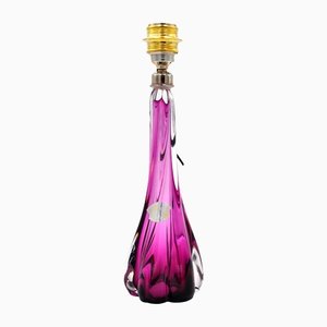 Lampe de Bureau Violette en Cristal Transparent de Val Saint Lambert