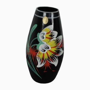 Mid-Century German Glass Vase with Floral Design from Ilmenau Glas, 1950s