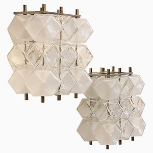 Crystal and Chromed Metal Wall Lamps from Filvem Voghera, Italy, 1968s, Set of 2
