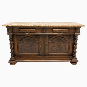 French Louis XIII Style Credenza with Marble Top, 1800s