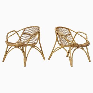 Czechoslovakia Lounge Chairs in Rattan by Alan Fuchs, 1960s, Set of 2