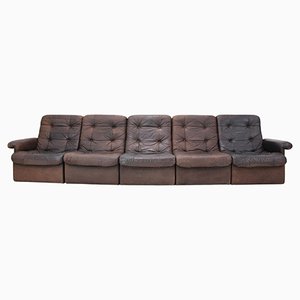 Modular Five Seater Sofa in Leather, 1980s, Set of 5