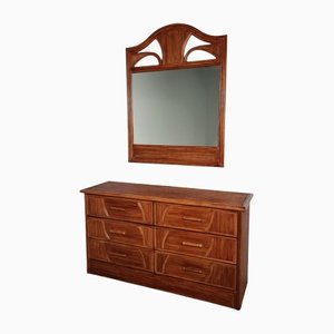 Walnut Dresser with Matching Mirror, Italy, 1970s, Set of 2