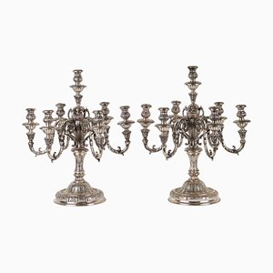 Candelabro de plata con siete llamas. Juego de 2