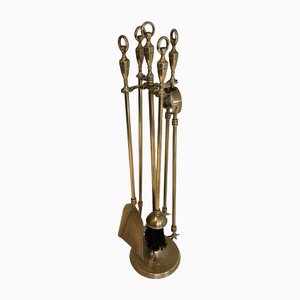 Brass Fireplace Tools on Stand, 1970s, Set of 5