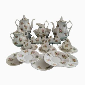 Antikes handbemaltes Teeservice mit Blumen, 21er Set