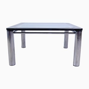 Steel and Black Enameled Wood Square Table, 1970s