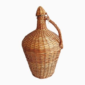 Large Vintage Wicker Basket Glass Balloon, 1960s