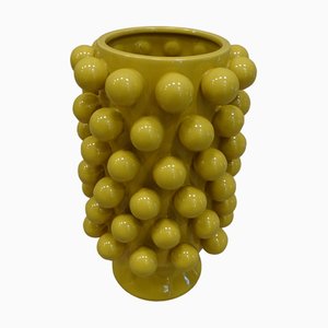 Gelbe italienische Mid-Century Kugelvase aus Keramik