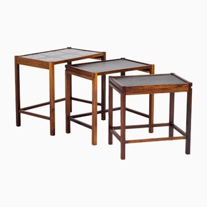 Danish Nesting Tables in Rosewood with Tiles, 1960s, Set of 3
