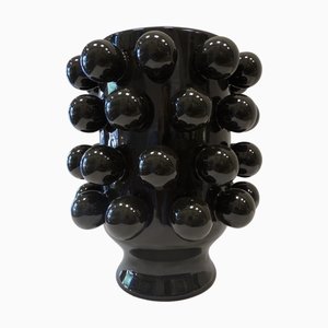 Black Ceramic Vase with Ball Design