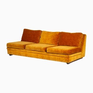 Vintage Sofa in Curry-Yellow Velour, 1950s