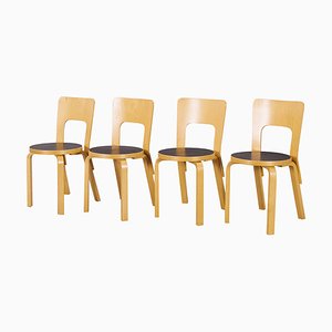 Modell 66 Stühle von Alvar Aalto für Artek, 1980er, 4er Set