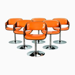 Orange Dining Chairs on Chrome Pedestal attributed to Rudi Verelst for Novalux, 1960s, Set of 6