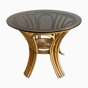 Table Mid-Century en Bambou avec Plateau en Verre Fumé, Italie, 1970s