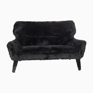 Vintage Black Imitation Fur Sofa, 1950s