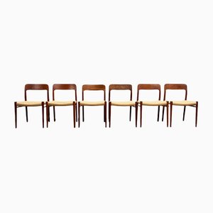 Dänische Mid-Century Modell 75 Stühle aus Teak von Niels O. Møller für Jl Mollers Furniture Factory, 1950, 6er Set
