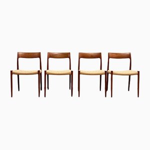 Mid-Century Modern Danish Model 77 Chairs in Teak by Niels O. Møller for J. L. Moller, Denmark, Set of 4