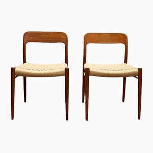 Mid-Century Danish Model 75 Chairs in Teak by Niels O. Møller for Jl Mollers Furniture Factory, 1950, Set of 2