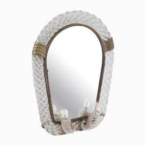 Vintage Italian Woven Glass Mirror with Lights by Paolo Venini for Venini, 1950s